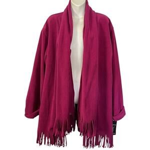 Pamela McCoy Womens Fringe Fleece NWT Scarf Shawl Neck Pink Jacket Coat S / M